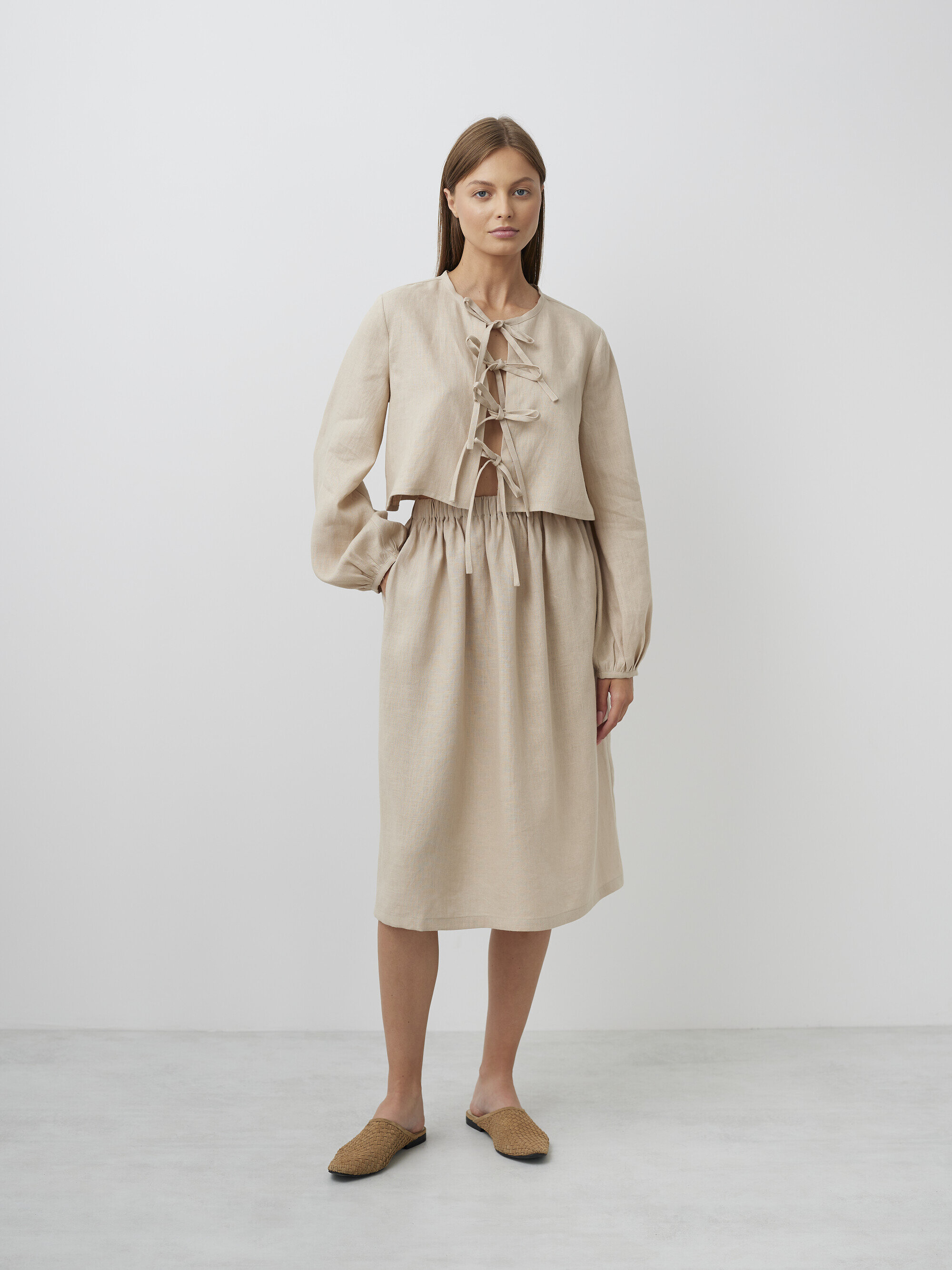 Image 2 of ELLE Linen Midi Skirt in Beige from Love and Confuse
