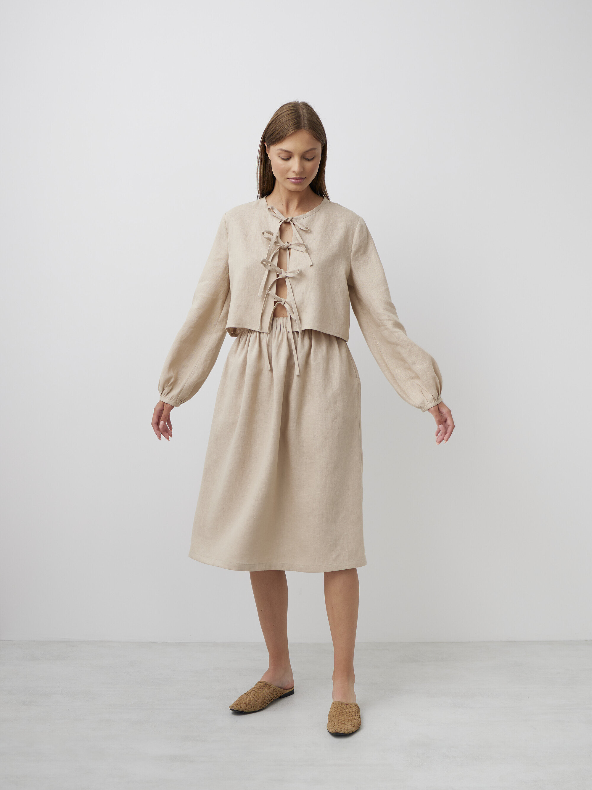 Image 3 of ELLE Linen Midi Skirt in Beige from Love and Confuse