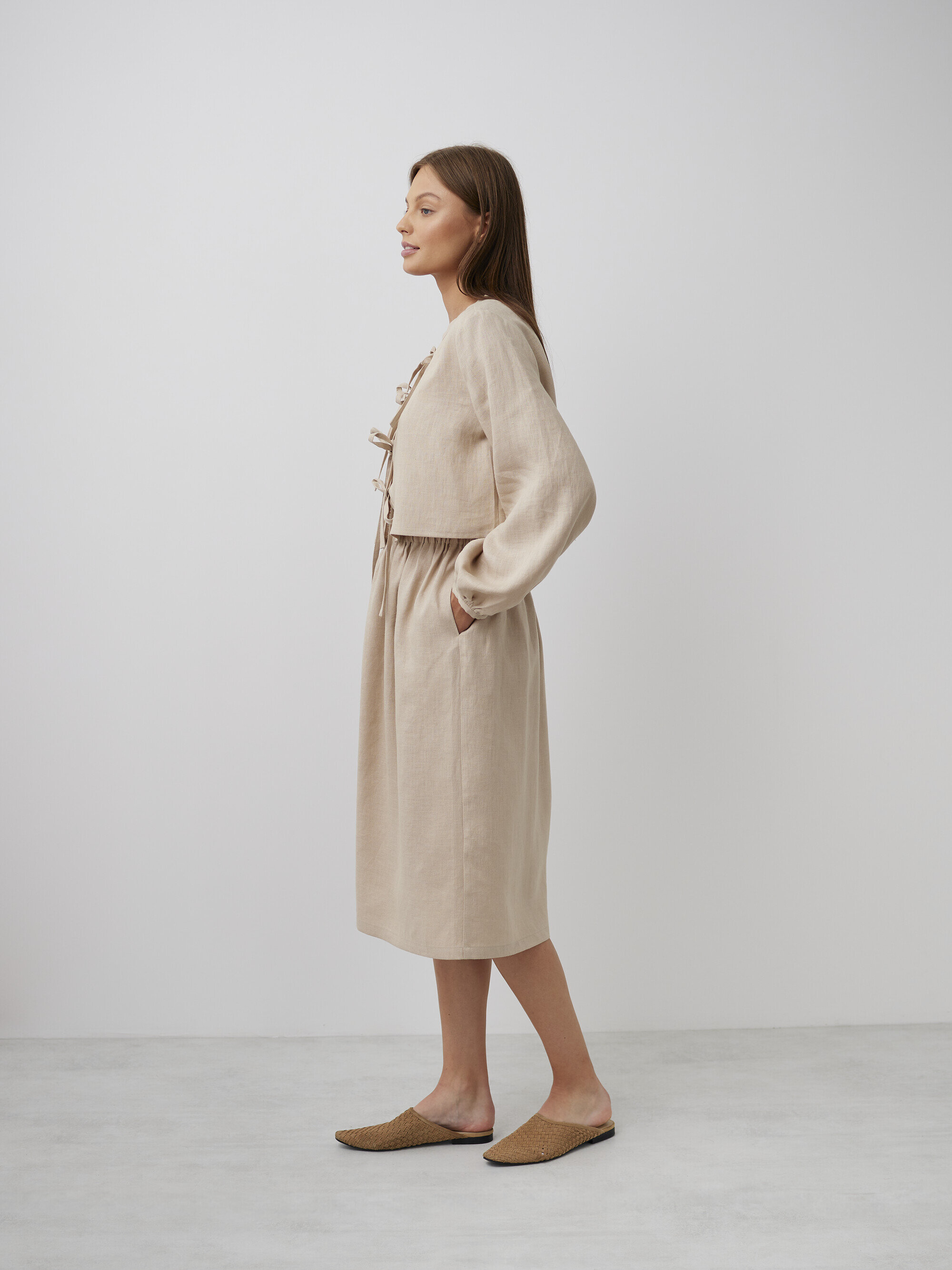 Image 4 of ELLE Linen Midi Skirt in Beige from Love and Confuse