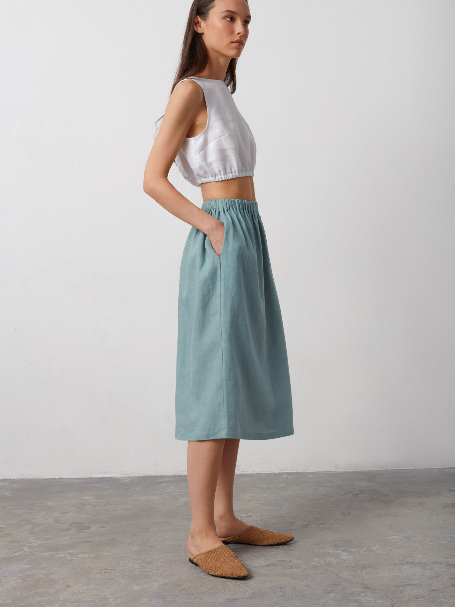 Bild 4 von ELLE Leinenrock mit Raffung in Dark Turquoise, you can also choose other colors above von Love and Confuse