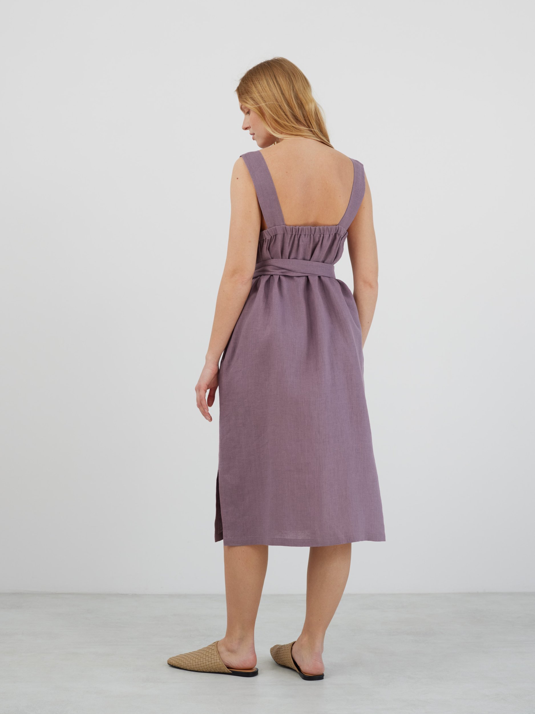 Image 5 of ELLIDY Wide Strap Linen Dress in Lavender Violet from Love and Confuse