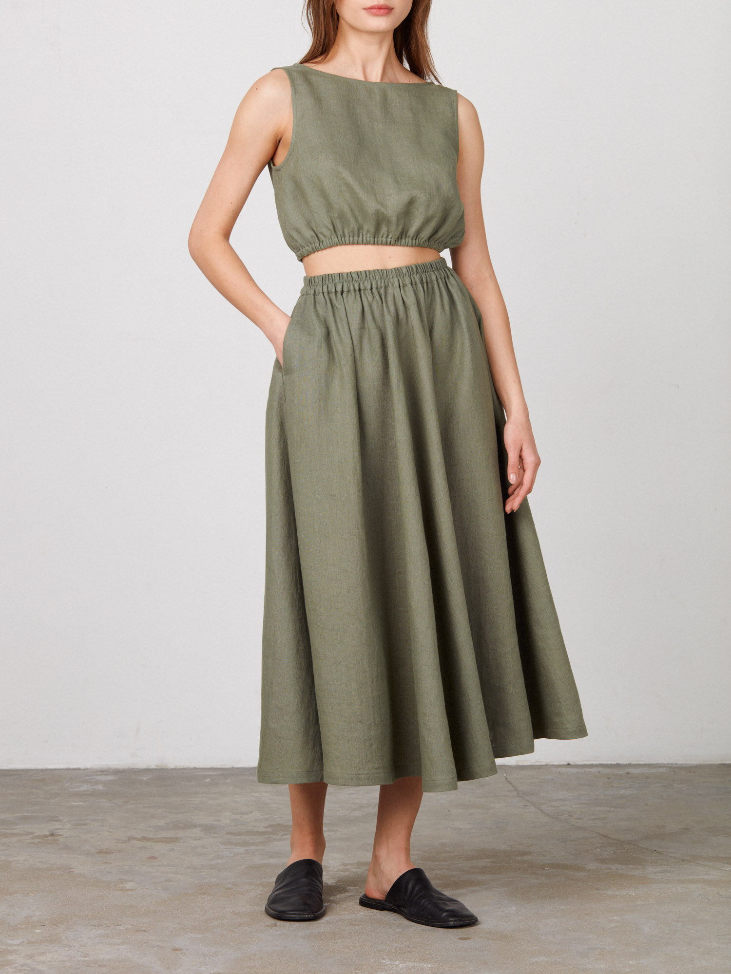 Image 5 of ELORA Long Linen Skirt in Sage Green from Love and Confuse