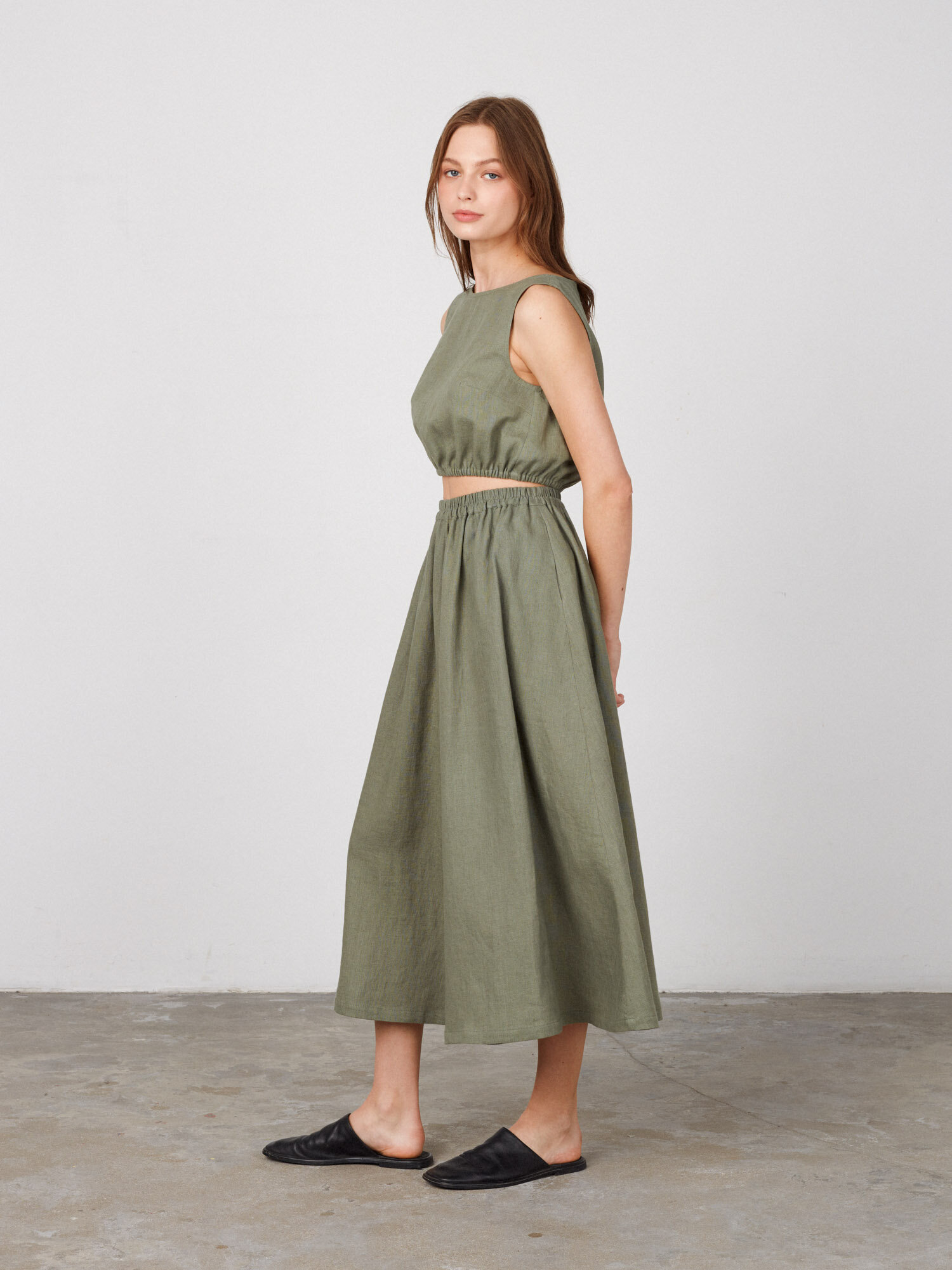 Image 4 of ELORA Long Linen Skirt in Sage Green from Love and Confuse