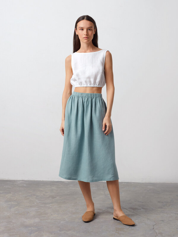 ETHNA Elastic-Hem Cropped Linen Tank Top