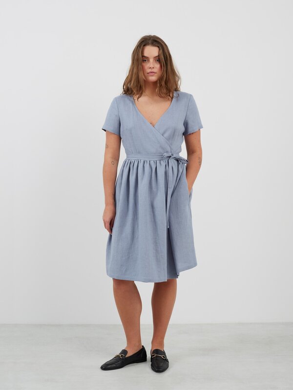 FLORA V-Neck Linen Wrap Dress