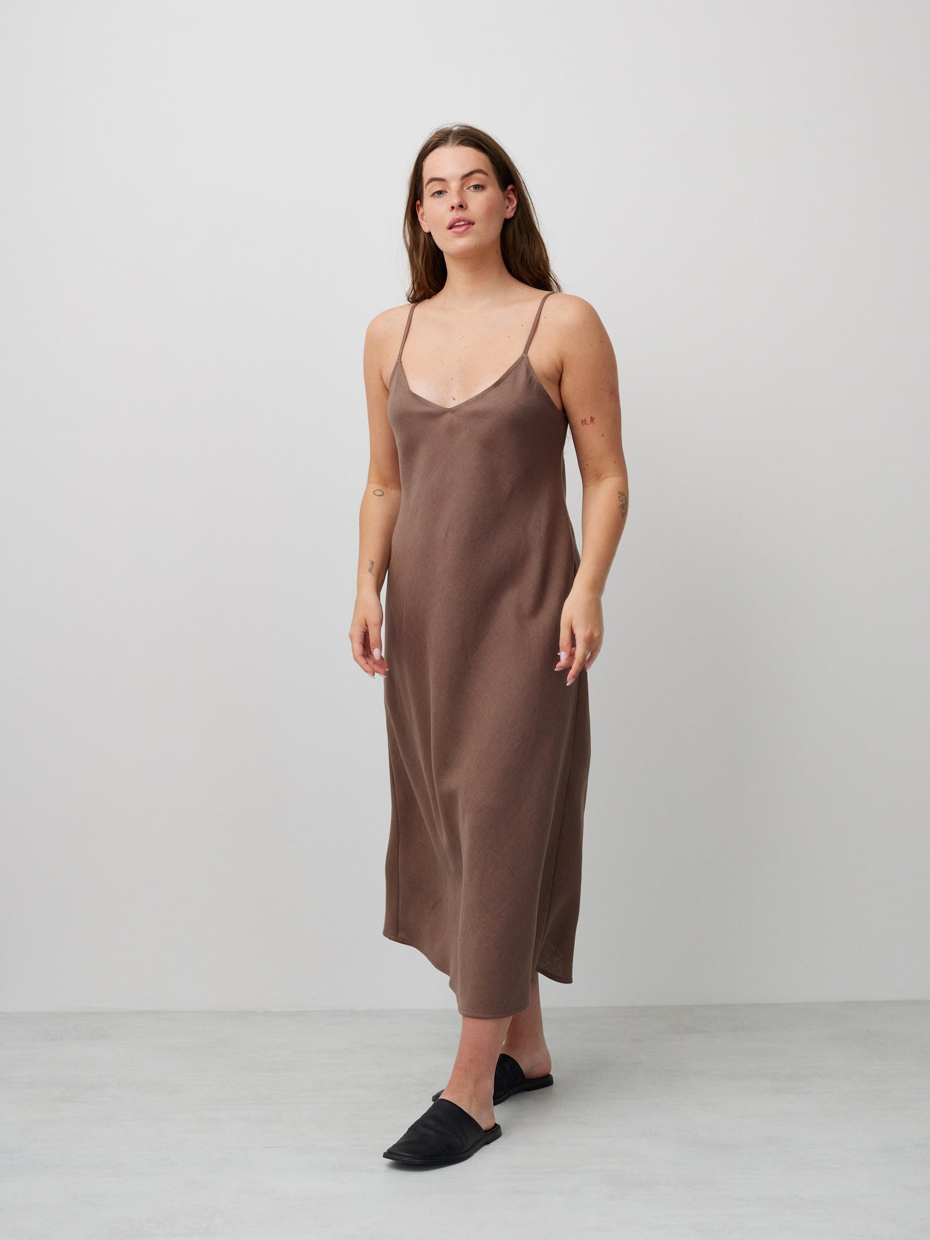 Image 2 of FREJA Linen Slip Dress in Cocoa from Love and Confuse
