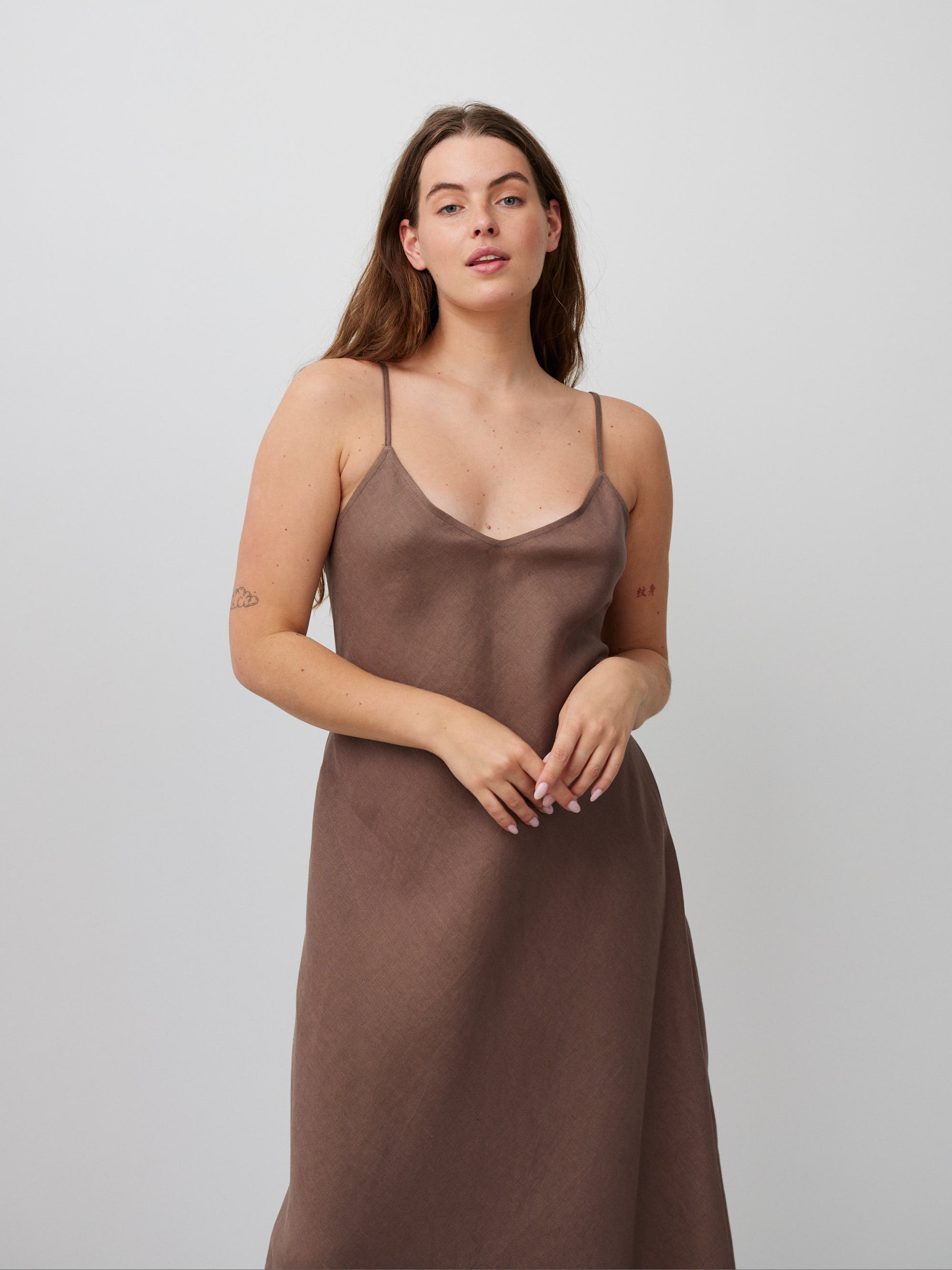 Image 5 of FREJA Linen Slip Dress in Cocoa from Love and Confuse