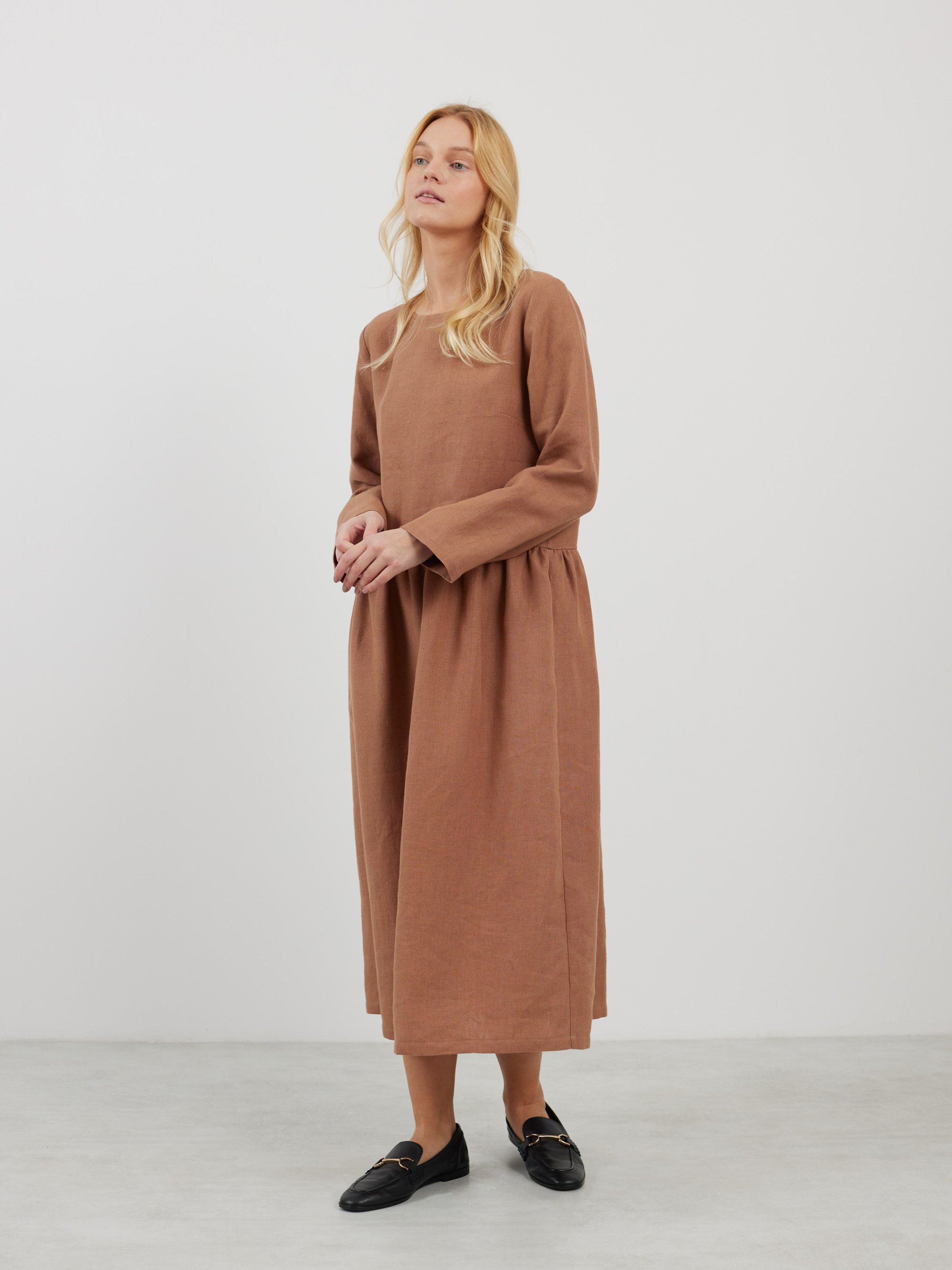 Image 4 of GEMMA Long Sleeve Linen Dress in Heavy Brown from Love and Confuse