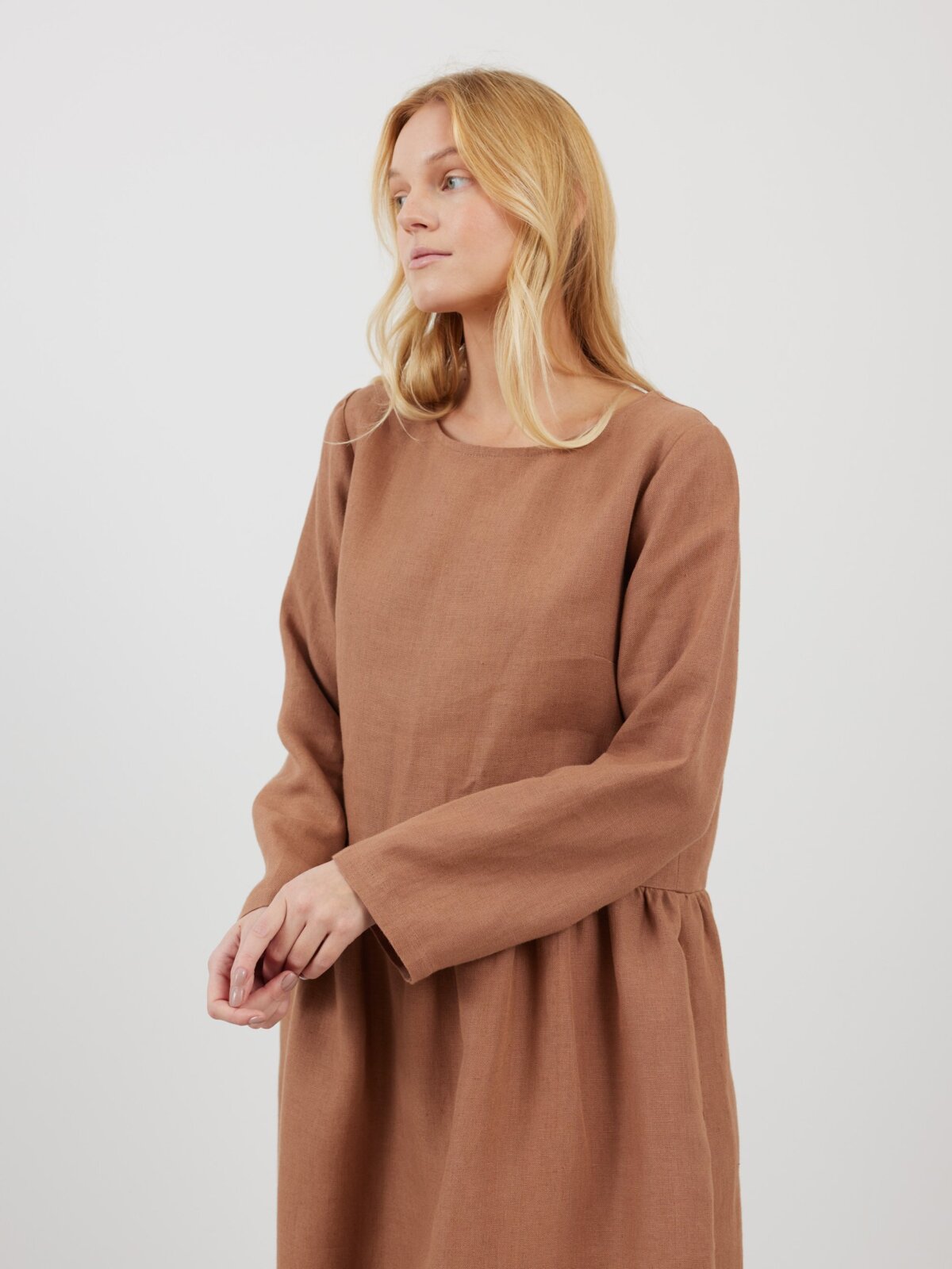 Image 5 of GEMMA Long Sleeve Linen Dress in Heavy Brown from Love and Confuse