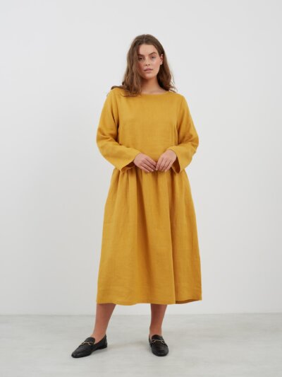 GEMMA Long Sleeve Drop-Waist Linen Dress