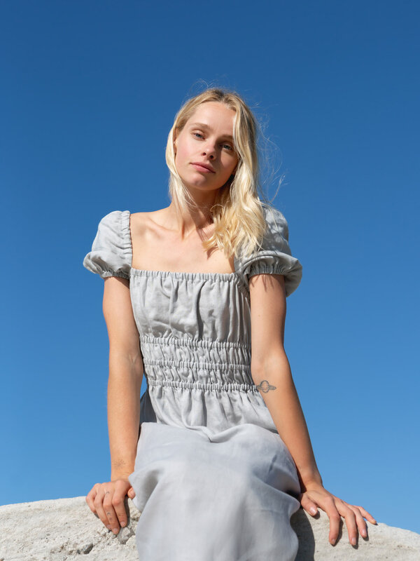 HOLIDAY Puff Sleeve Linen Dress