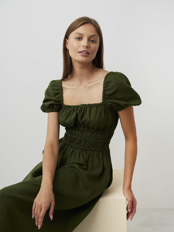 HOLIDAY Puff Sleeve Linen Dress