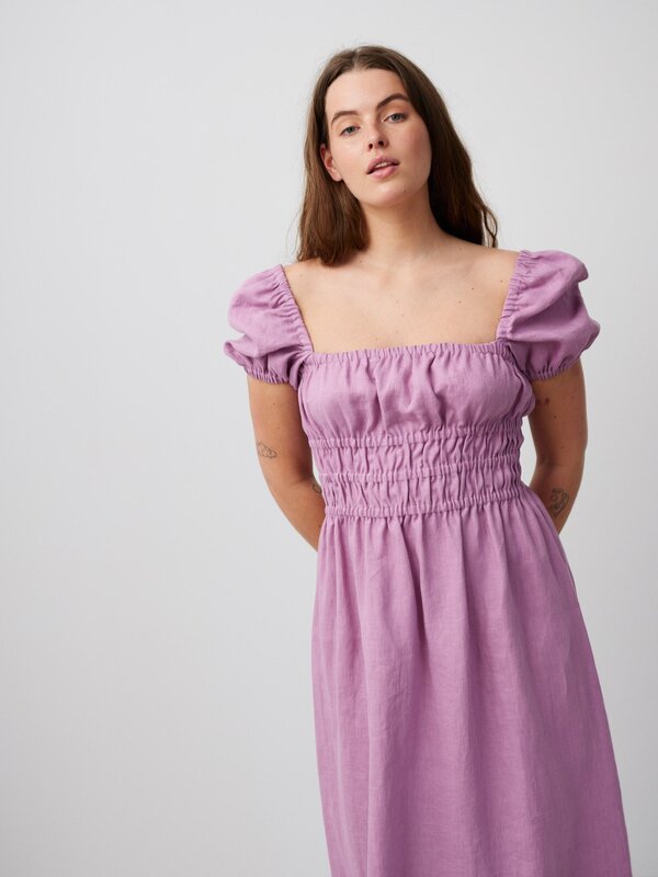 HOLIDAY Puff Sleeve Linen Dress