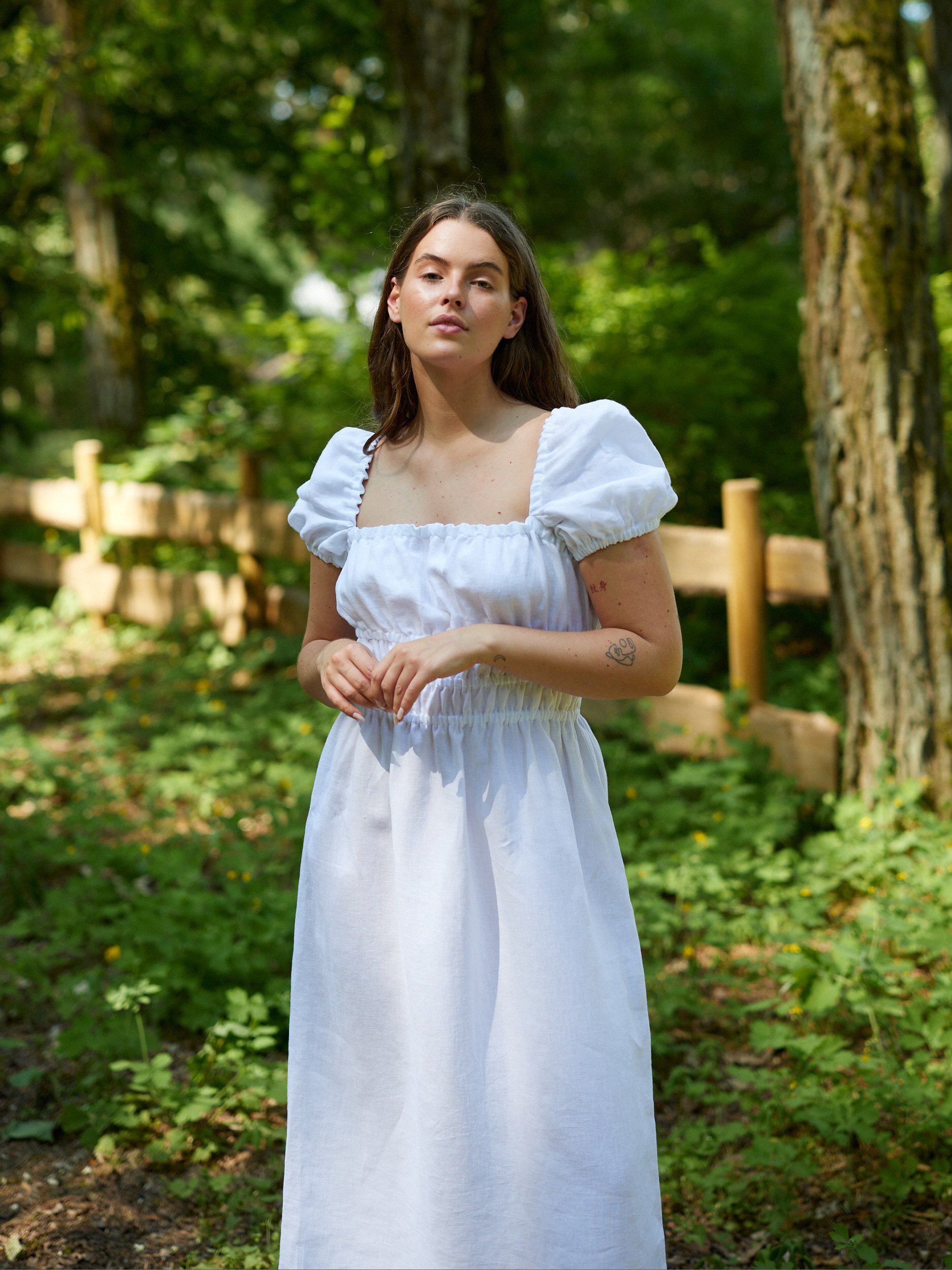 Image 1 of HOLIDAY Puff Sleeve Linen Dress in White from Love and Confuse
