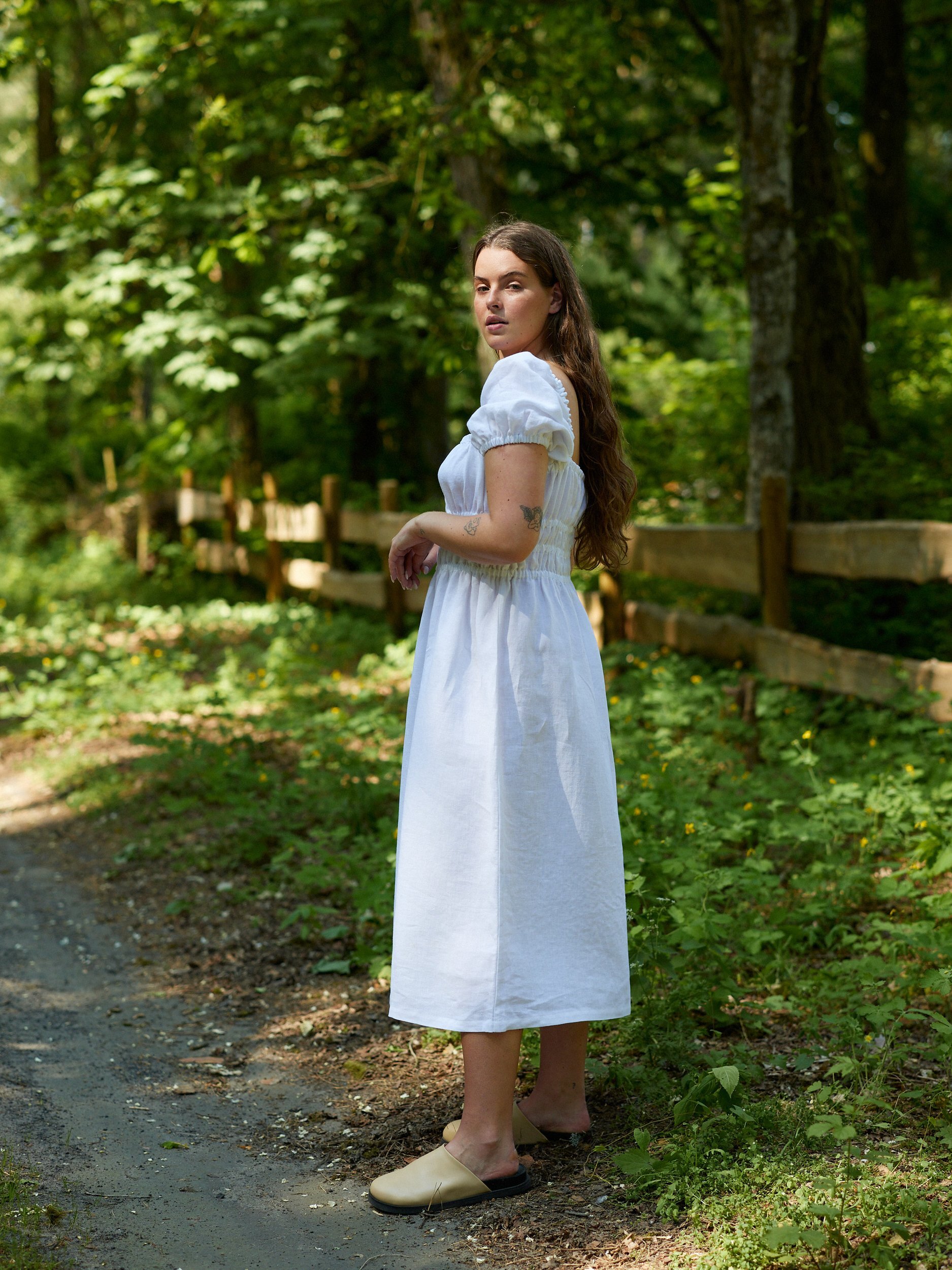 Image 3 of HOLIDAY Puff Sleeve Linen Dress in White from Love and Confuse
