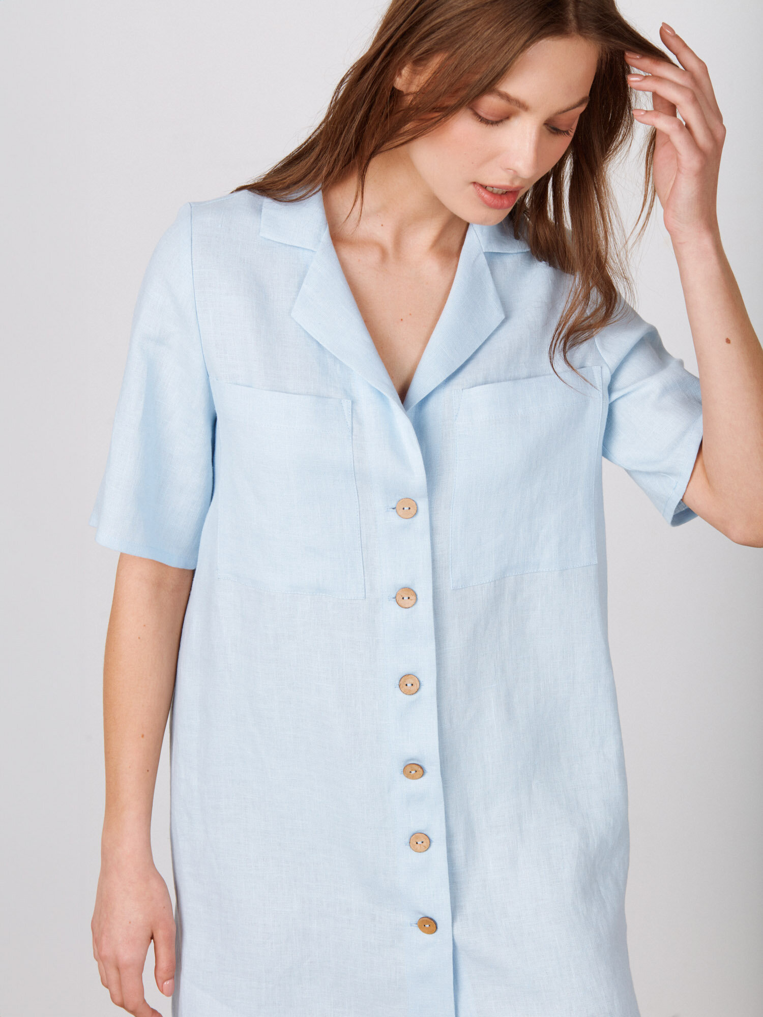 Image 2 of IDA Short Sleeve Linen Shirt Dress in Baby Blue from Love and Confuse