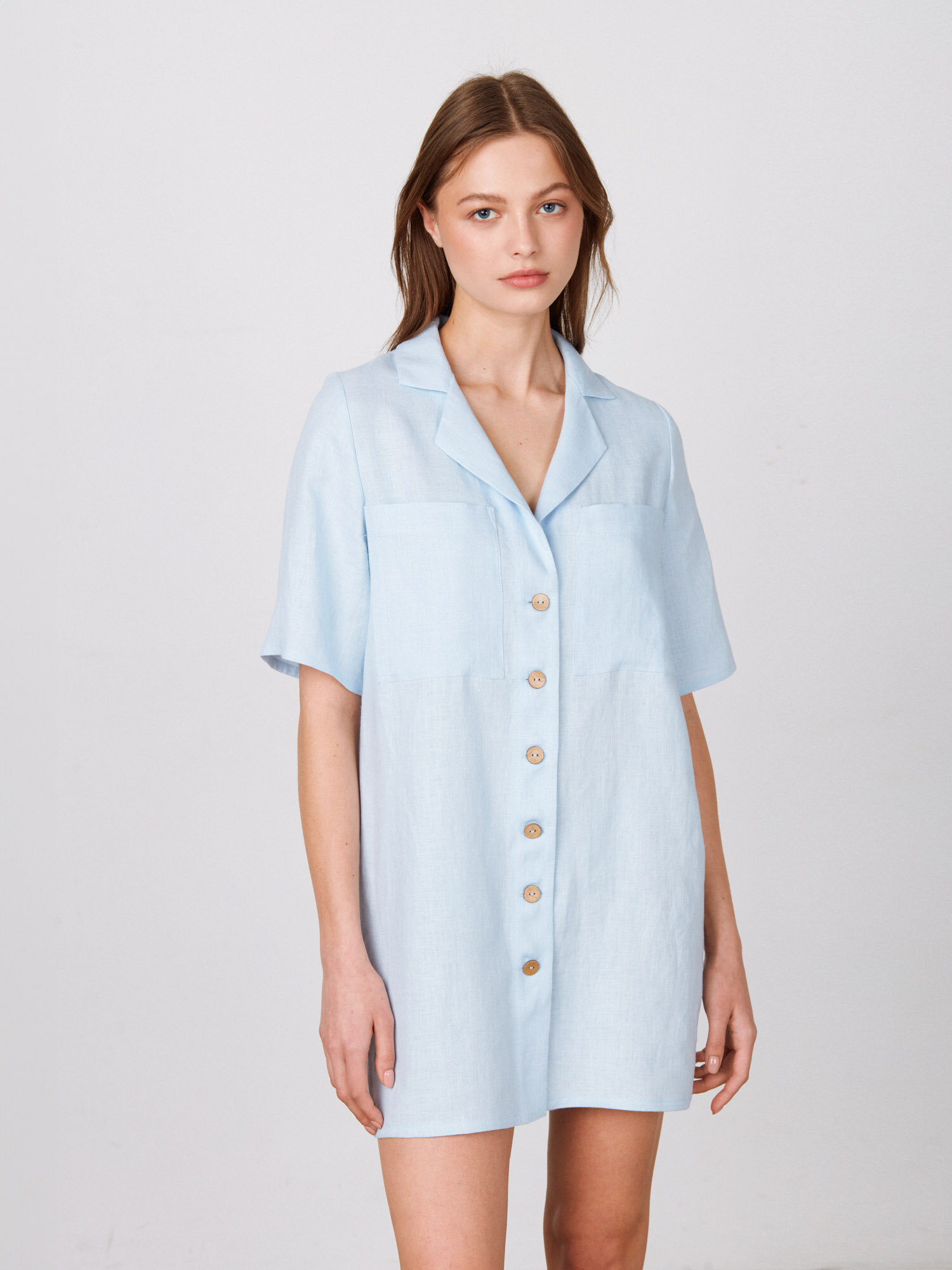 Image 4 of IDA Short Sleeve Linen Shirt Dress in Baby Blue from Love and Confuse