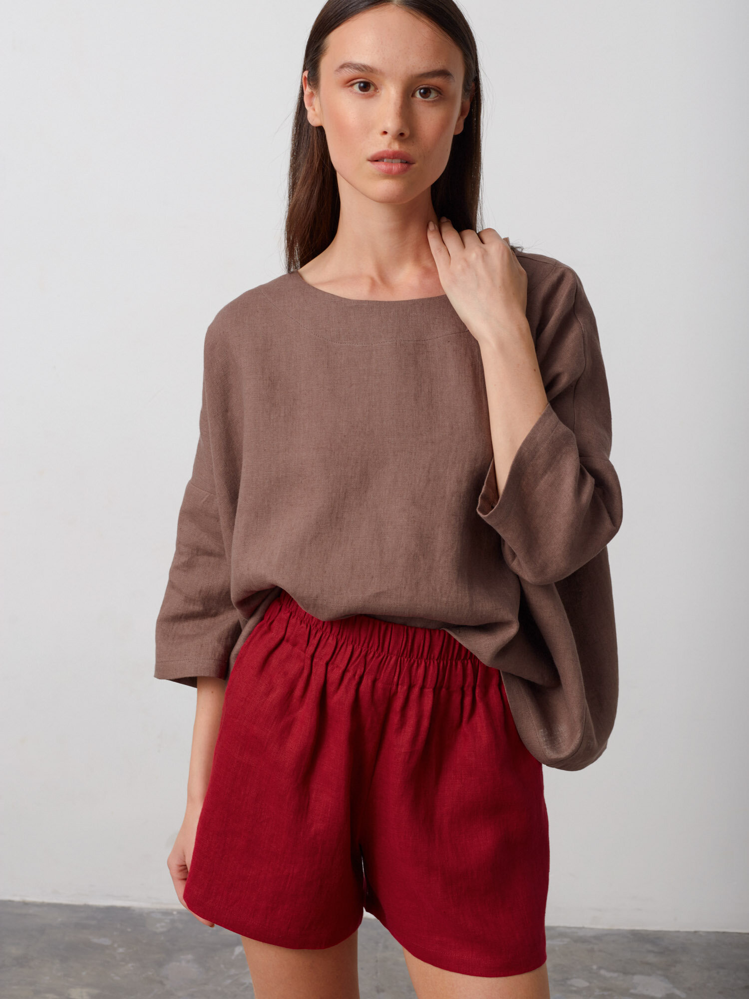 Image 1 of ISLA Elastic Linen Shorts in Cherry Red from Love and Confuse