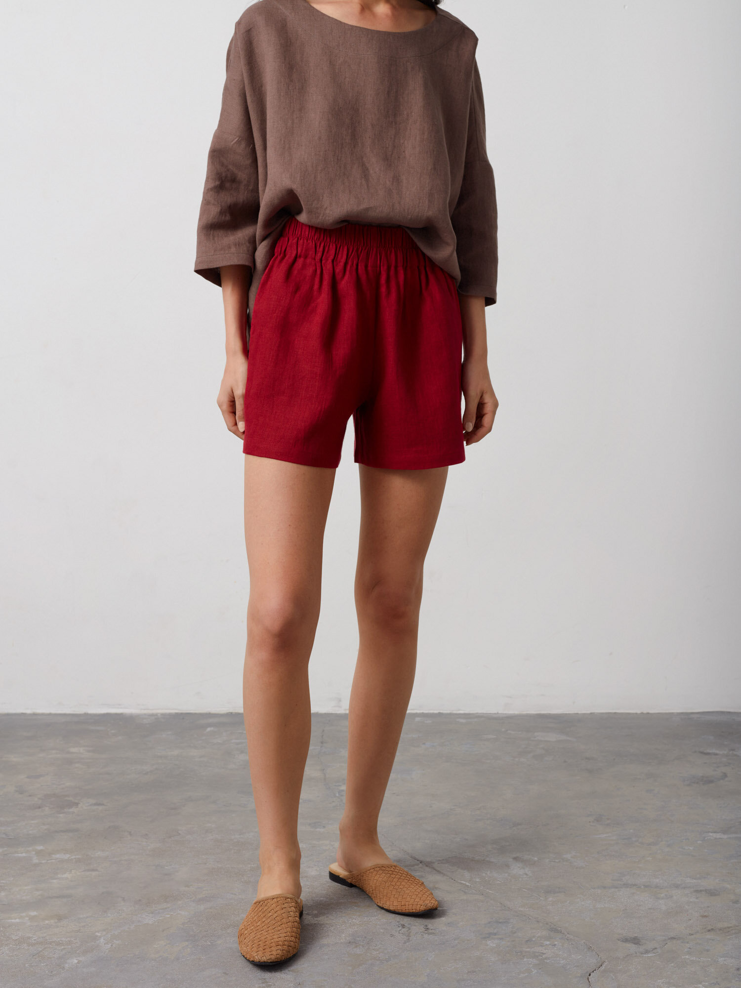Image 2 of ISLA Elastic Linen Shorts in Cherry Red from Love and Confuse