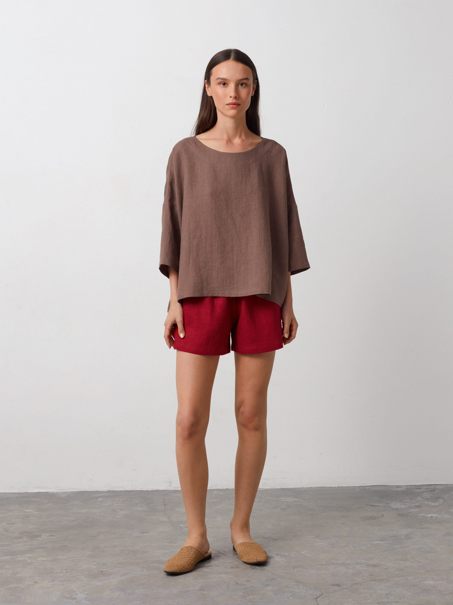 Image 4 of ISLA Elastic Linen Shorts in Cherry Red from Love and Confuse