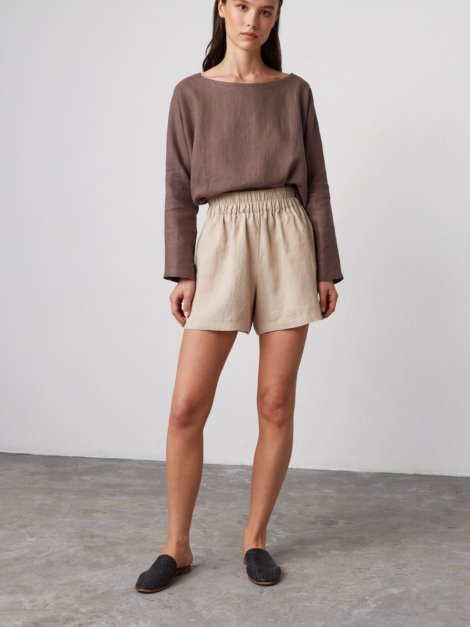 Image 2 of ISLA High Waisted Linen Shorts in Beige from Love and Confuse