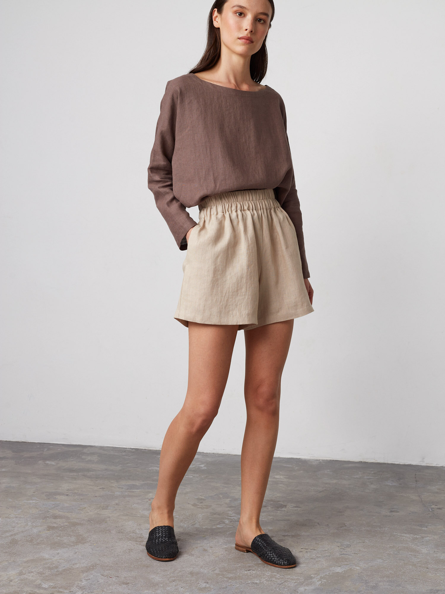 Image 3 of ISLA High Waisted Linen Shorts in Beige from Love and Confuse