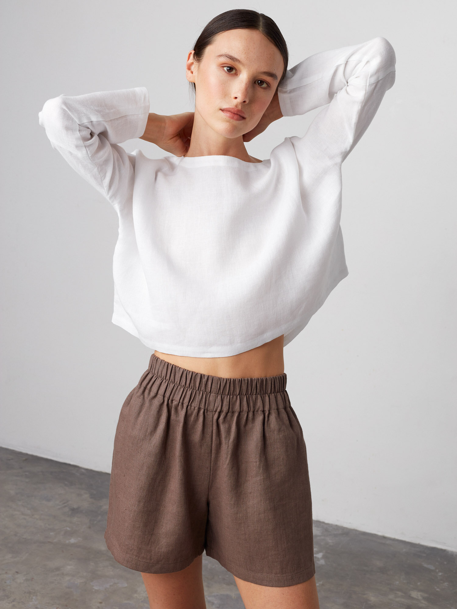 Image 1 of ISLA High Waisted Linen Shorts in Cocoa from Love and Confuse