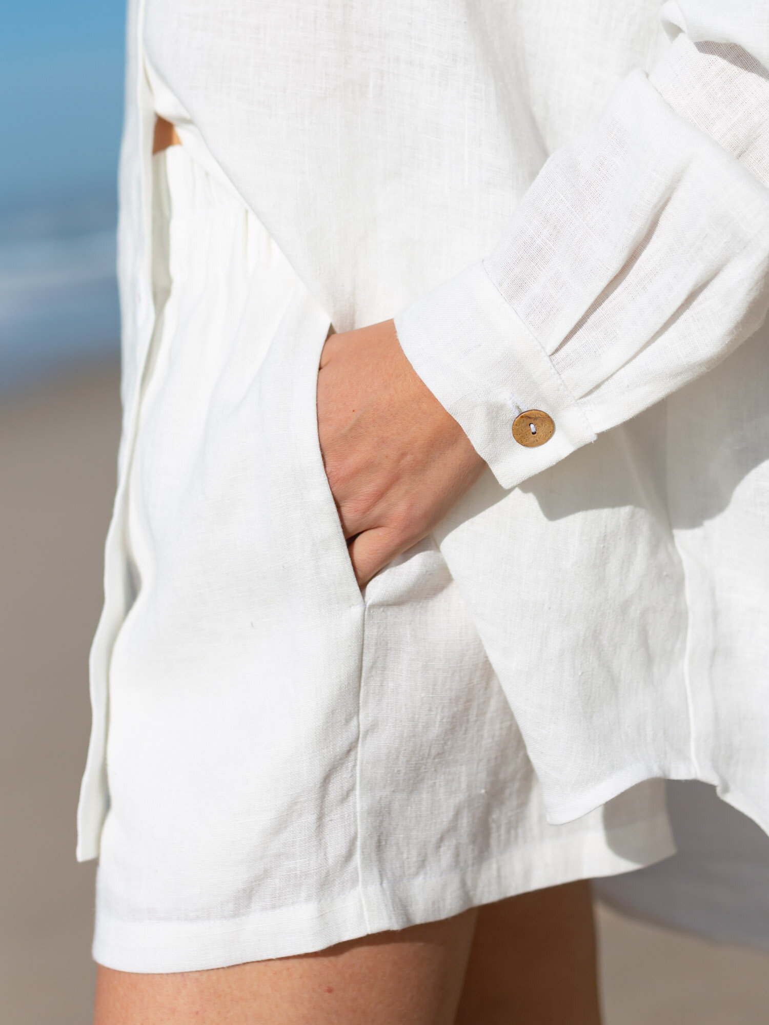 Image 3 of ISLA High Waisted Linen Shorts in Ivory from Love and Confuse