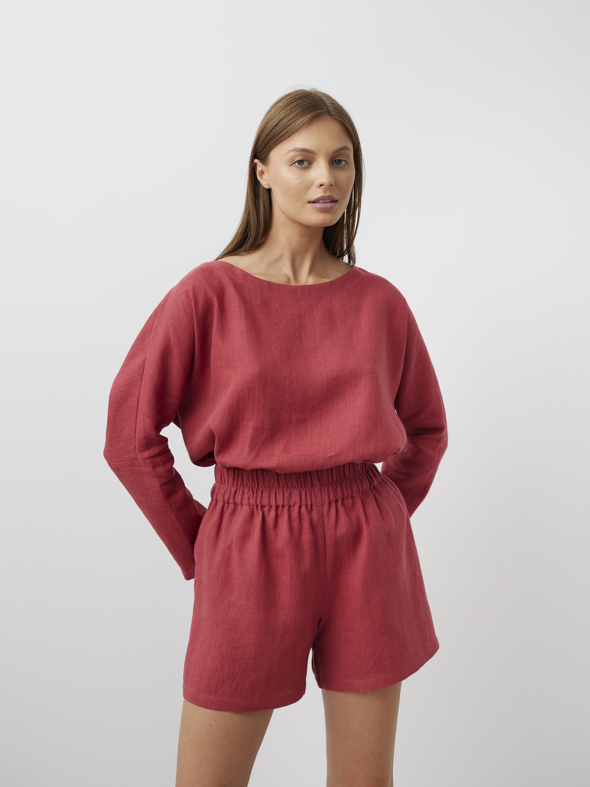 Image 1 of ISLA High Waisted Linen Shorts in Raspberry from Love and Confuse