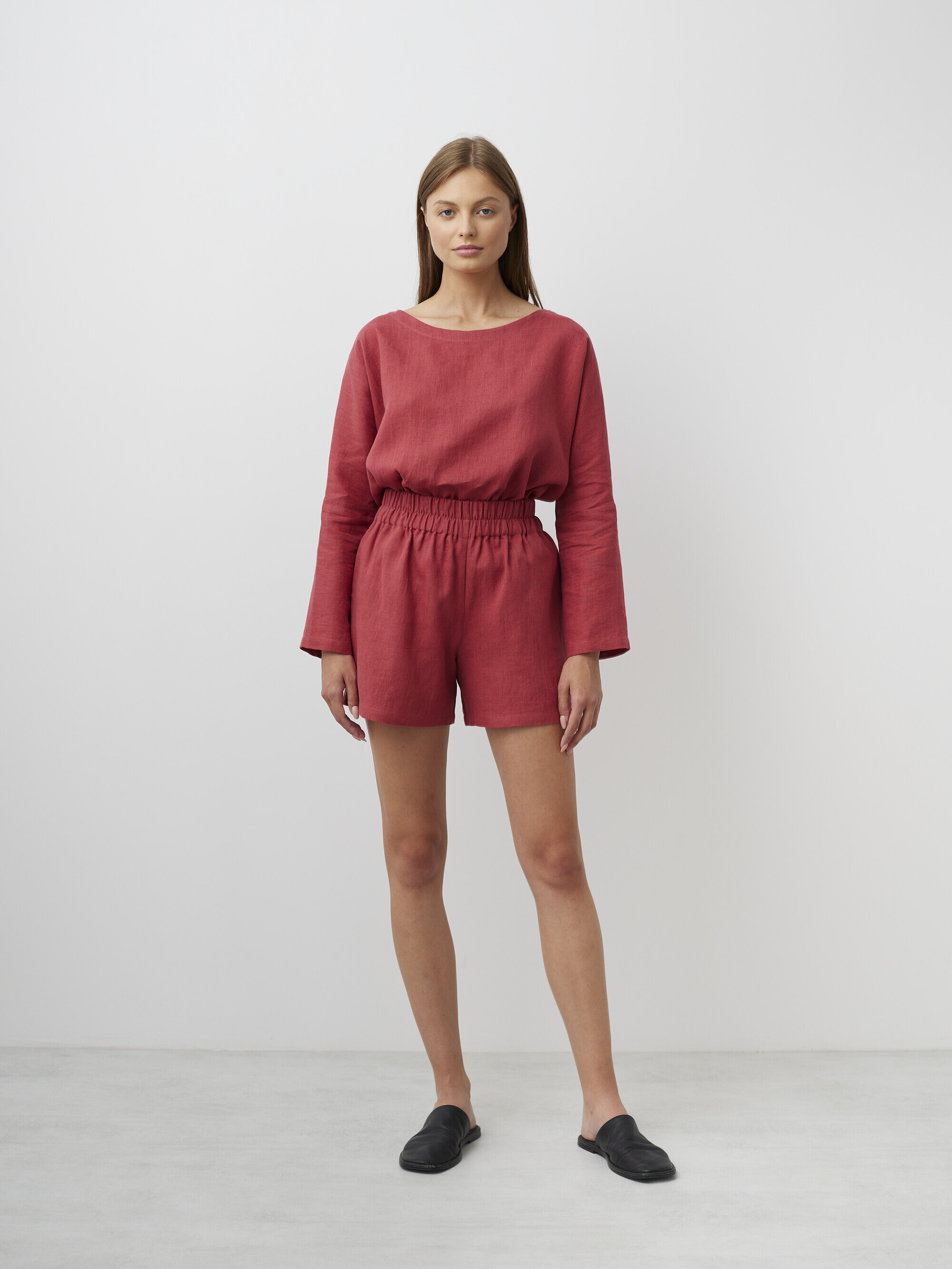 Image 2 of ISLA High Waisted Linen Shorts in Raspberry from Love and Confuse
