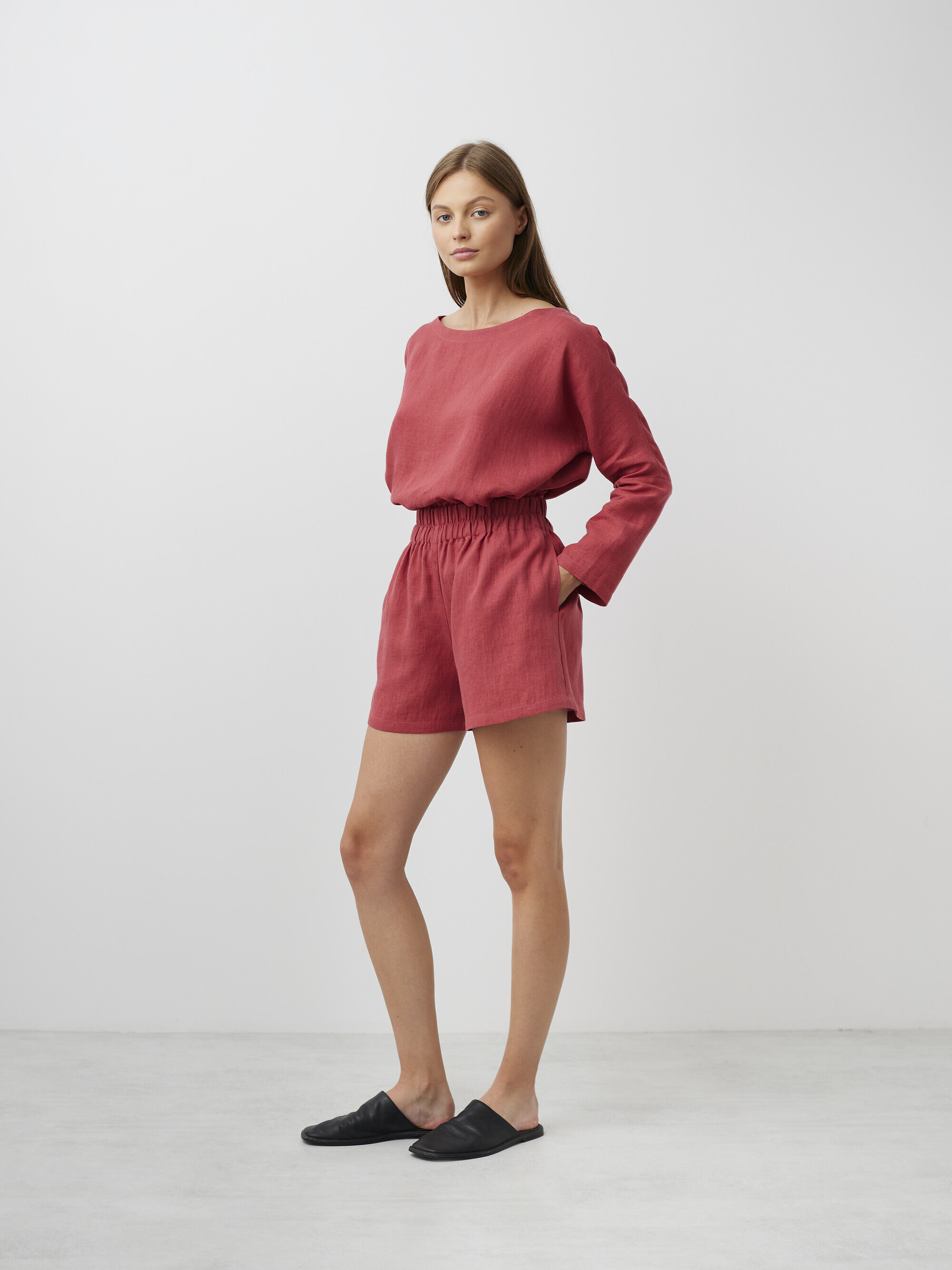 Image 3 of ISLA High Waisted Linen Shorts in Raspberry from Love and Confuse