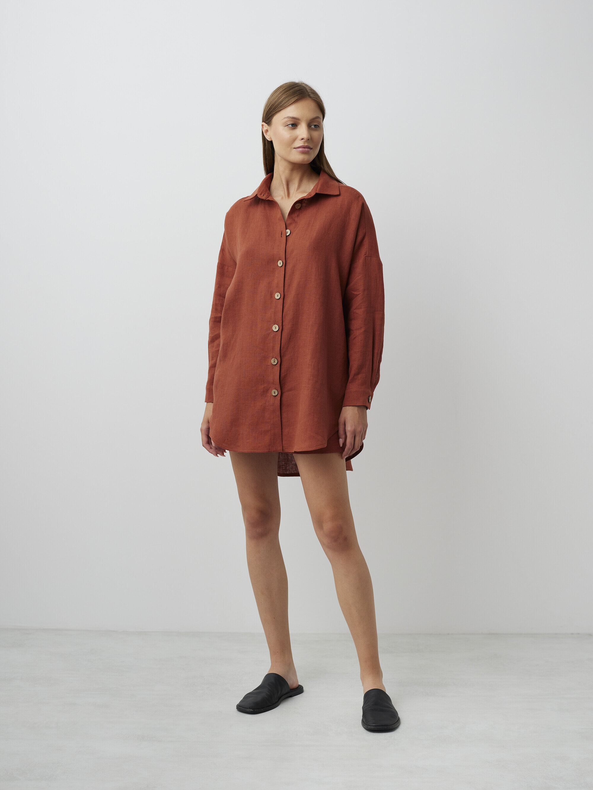 Image 3 of ISLA High Waisted Linen Shorts in Rust from Love and Confuse