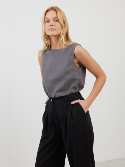 JAMES Pleated Front Tailored Linen Pants