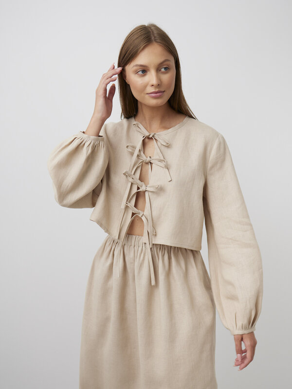 KOA Tie Front Linen Top