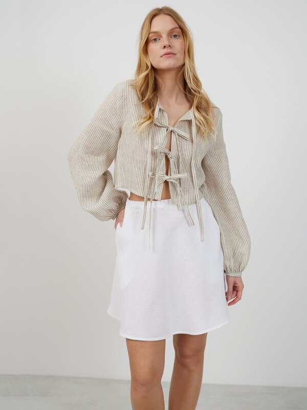 KOA Tie Front Linen Top