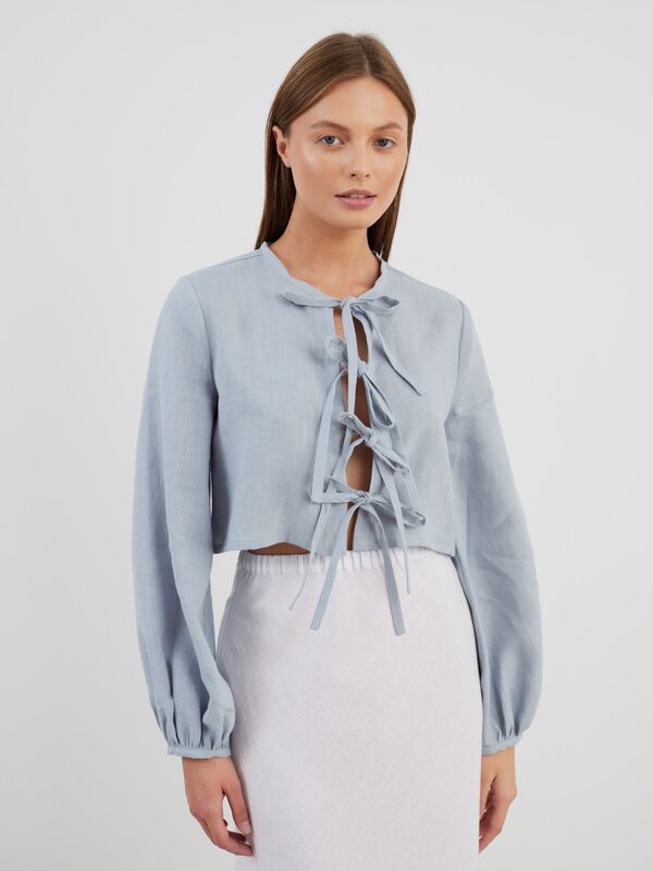 KOA Tie Front Linen Top