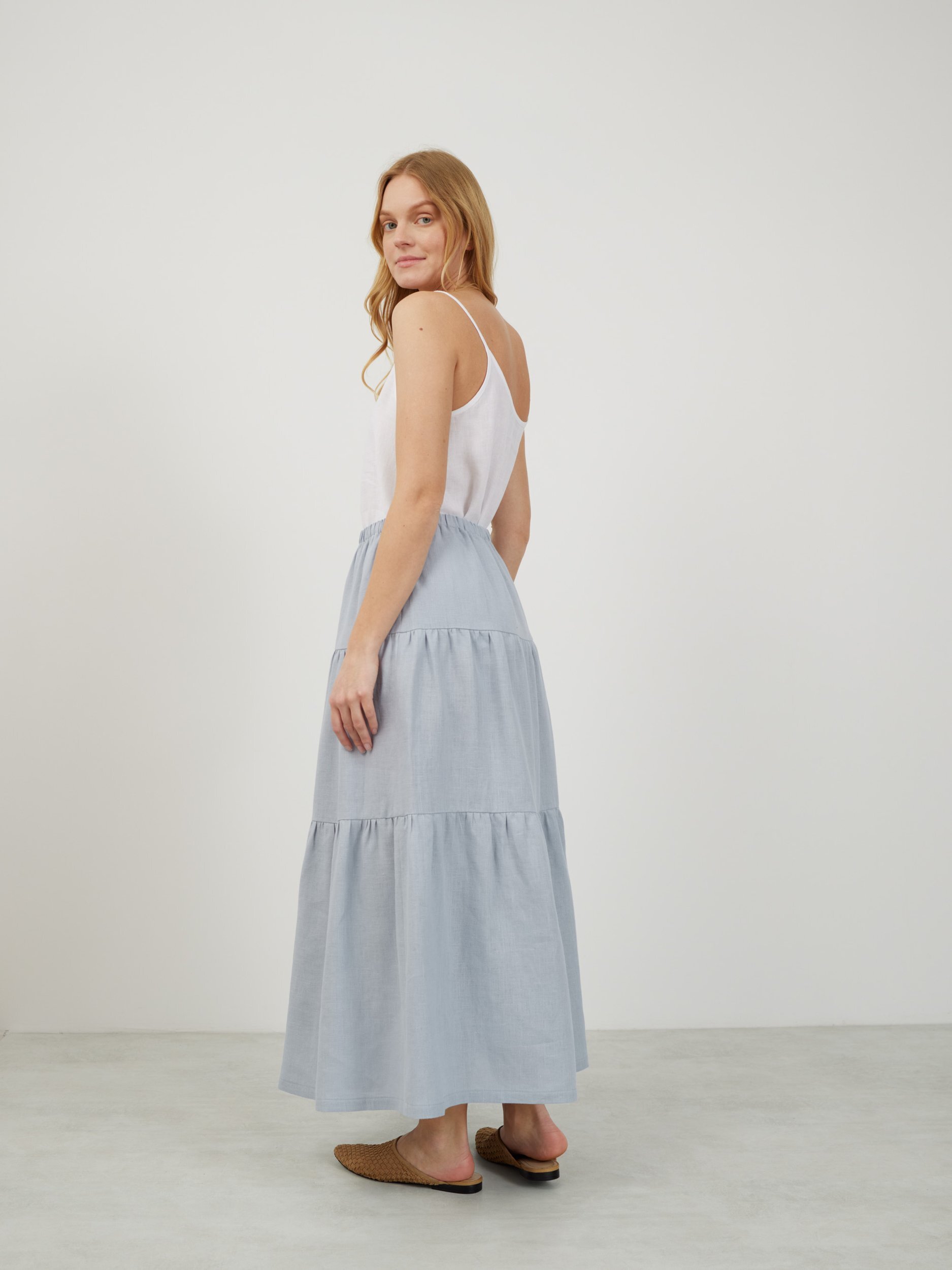 Image 4 of LILA Tiered Maxi Linen Skirt in Bluestone from Love and Confuse