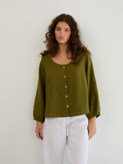 DAISY Balloon Sleeve Button-Up Linen Shirt