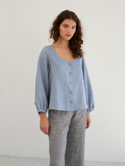Linen Balloon Sleeve Button Up Blouse DAISY