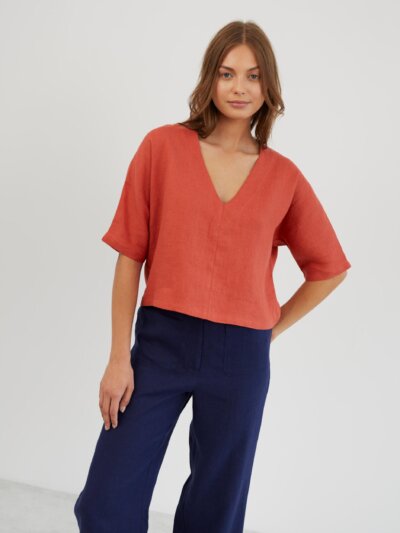 BRIANNA V-Neck Linen Blouse