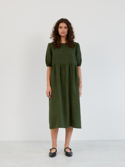 ESME Puff Sleeve Empire Waist Linen Dress