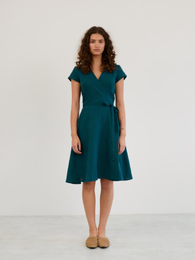 AYLA Short Sleeve Wrap Linen Dress