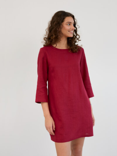 Linen 3/4 Sleeve Mini Dress MABEL