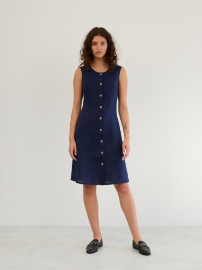 IMOGEN Sleeveless Button Front Linen Dress