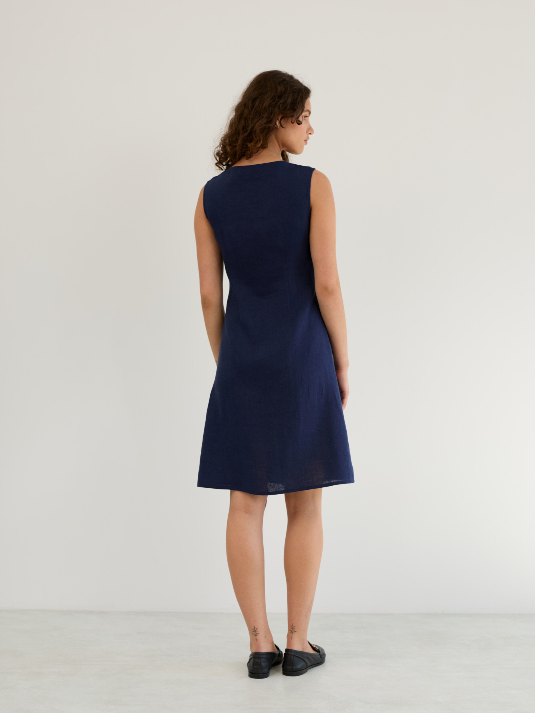 Image 6 of Linen Sleeveless Button Front Dress in Navy Blue IMOGEN from Love and Confuse | Handmade Linen Clothing for Women