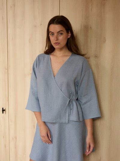 SOFIA Bell Sleeve Linen Wrap Top