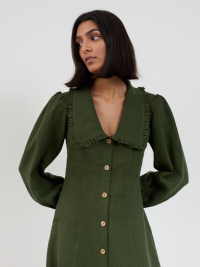 Linen Long Sleeve Midi Dress Aubrey
