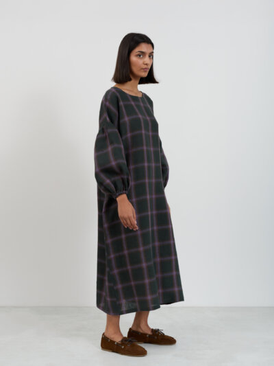 BRIAR Plaid Linen Midi Dress