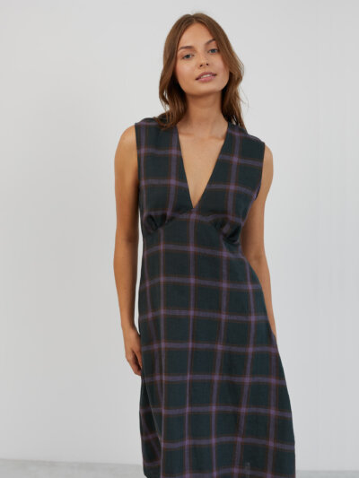LAURA V-Neck Linen Midi Dress