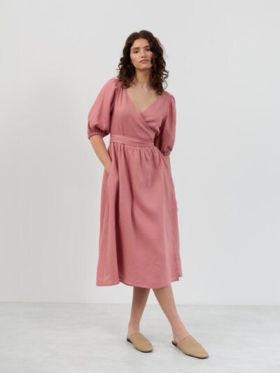 Linen Midi Wrap Dress Adele